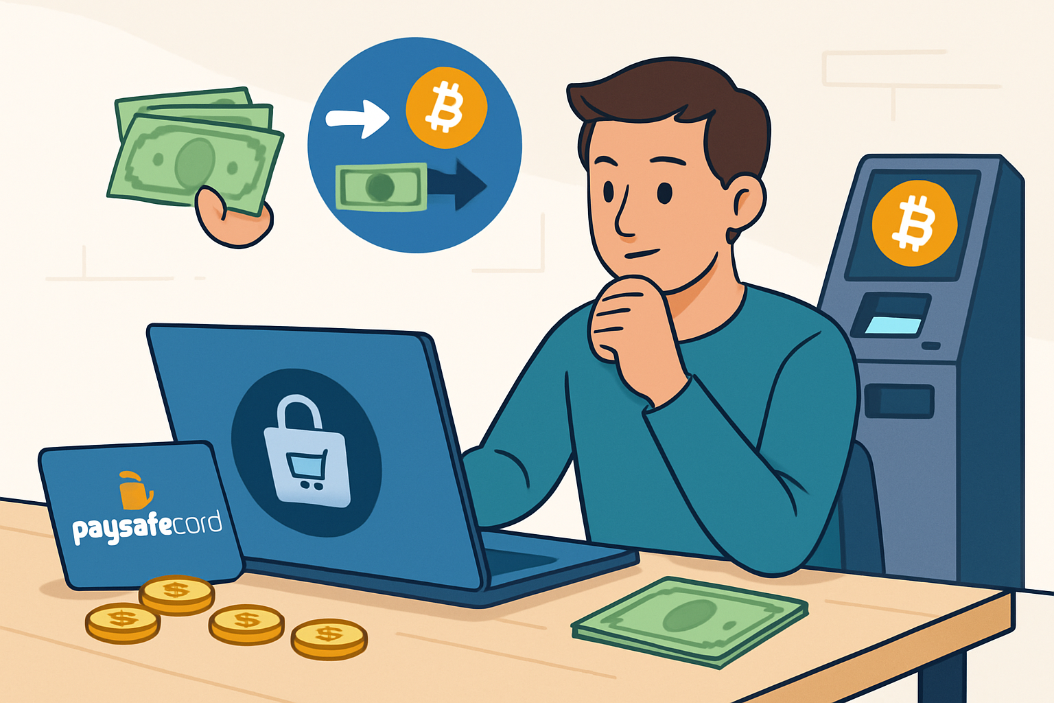 Bargeld wird in digitale Zahlungsmittel umgewandelt mit verschiedenen Methoden