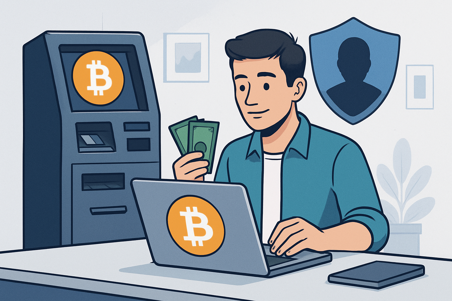 Bitcoin-Münze mit Datenschutz-Symbol, illustriert anonymen Bitcoin-Kauf