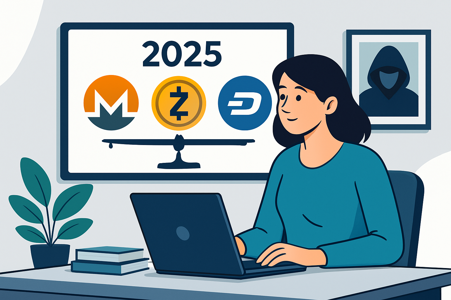 Vergleich verschiedener Privacy Coins wie Monero, Zcash und Dash mit Datenschutz-Symbolen